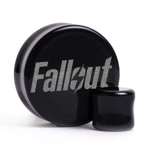 Fallout Logo Plug / Dehnstab - Schwarzes Glas | Flache Vorderseite, Double Flare