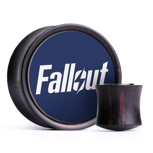 Fallout Logo Plug / Tunnel - Blau & Weiß Einlage Ebenholz | Konvexer Doppel-Flare