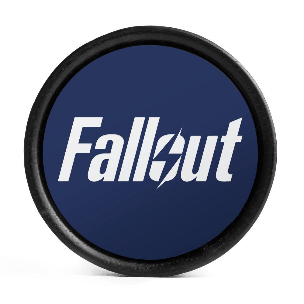Fallout Logo Plug / Gauge - Blue & White Inlay Ebony Wood | Convex Double Flare - Lasered To Order In House At Custom Plugs HQ