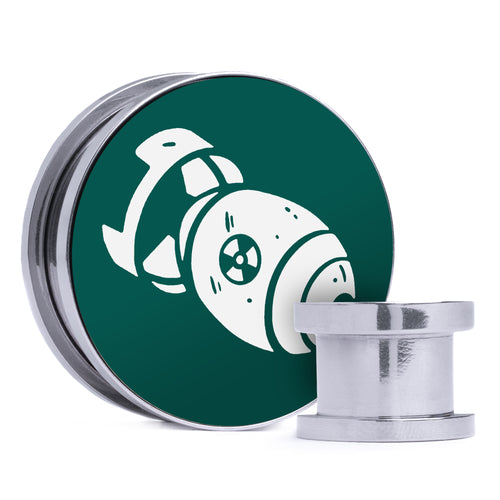Mini Nuke - Evergreen & White Inlay Steel Screw Back / Plug / Gauge