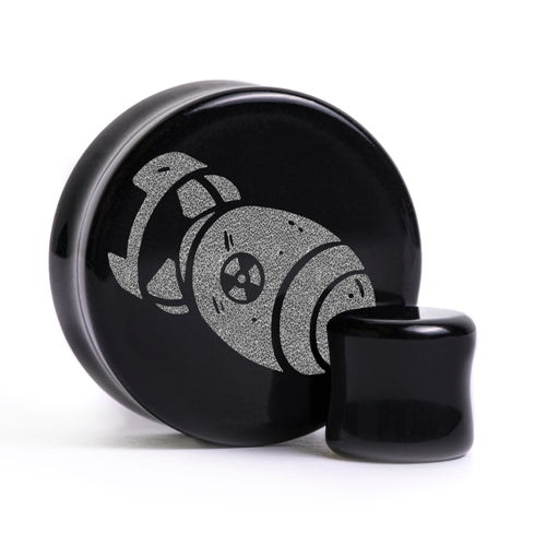 Mini Nuke Plug / Dehnstab - Schwarzes Glas | Flache Vorderseite, Doppelflare