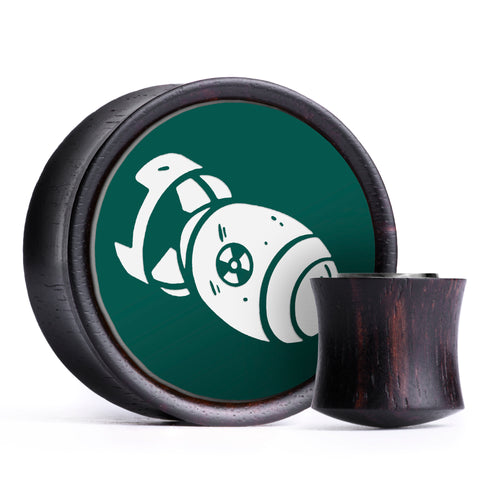 Mini Nuke Plug / Dehnstab - Immergrün & Weißes Inlay Ebenholz | Konvexe Doppelflare