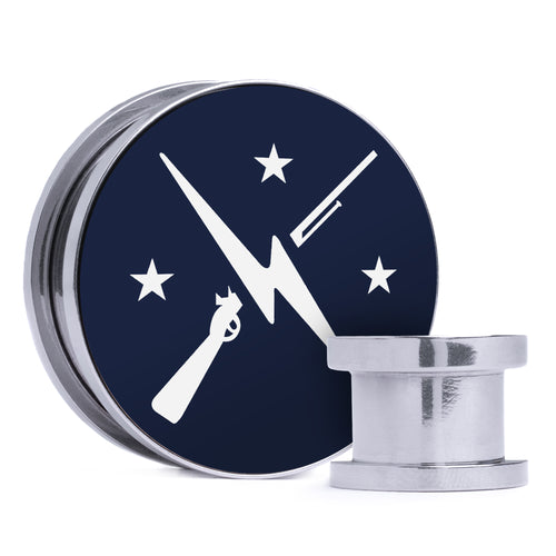 Minutemen Logo - Blue & White Inlay Steel Screw Back / Plug / Gauge