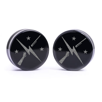 Minutemen Logo Plug / Gauge - Schwarzes Glas | Flache Vorderseite, Double Flare