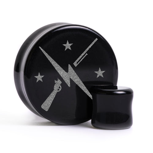 Minutemen Logo Plug / Gauge - Schwarzes Glas | Flache Vorderseite, Double Flare