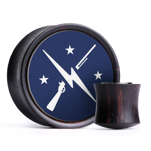 Minutemen Logo Plug / Gauge - Blau & Weiß Einlage Ebenholz | Konvexe Double Flare