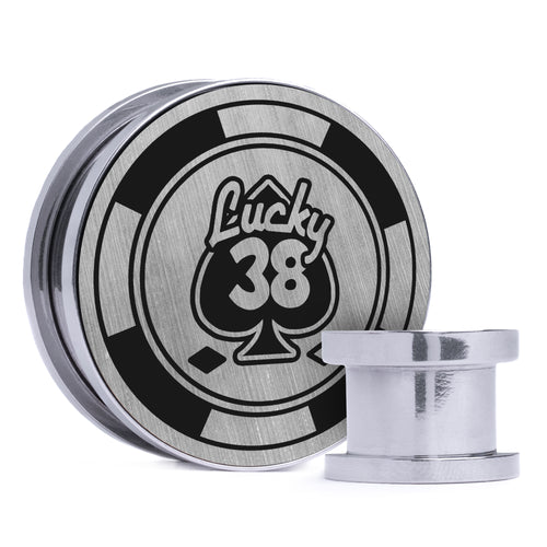 Platinum Chip - Brushed Silver & Black Inlay Steel Screw Back / Plug / Gauge