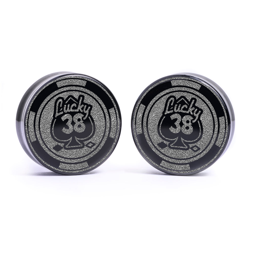 Platinum Chip Plug / Gauge - Black Glass | Flat Faced Double Flare - Lasered To Order In House At Custom Plugs HQ