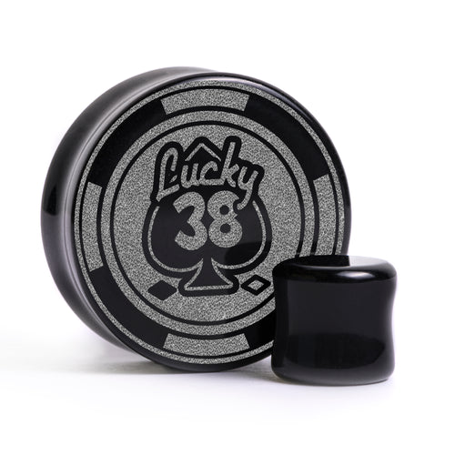 Platin-Chip Plug / Gauge - Schwarzes Glas | Flache Vorderseite, Double Flare