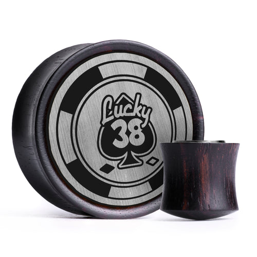 Platin-Chip Plug / Dehnstab - Gebürstetes Silber & Schwarzes Einlage Ebenholz | Konvexe Doppelflare