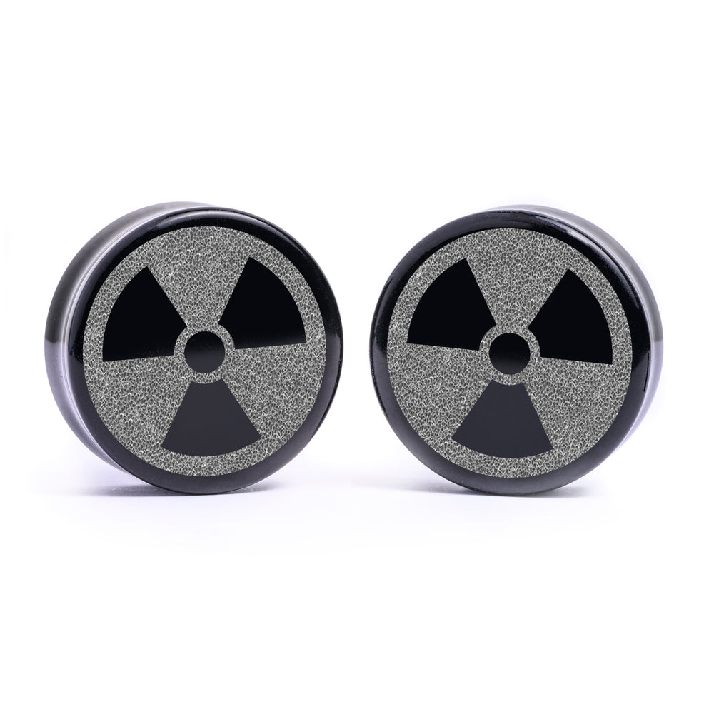 Radioaktives Symbol Plug / Messgerät - Schwarzes Glas | Flache Vorderseite, Double Flare