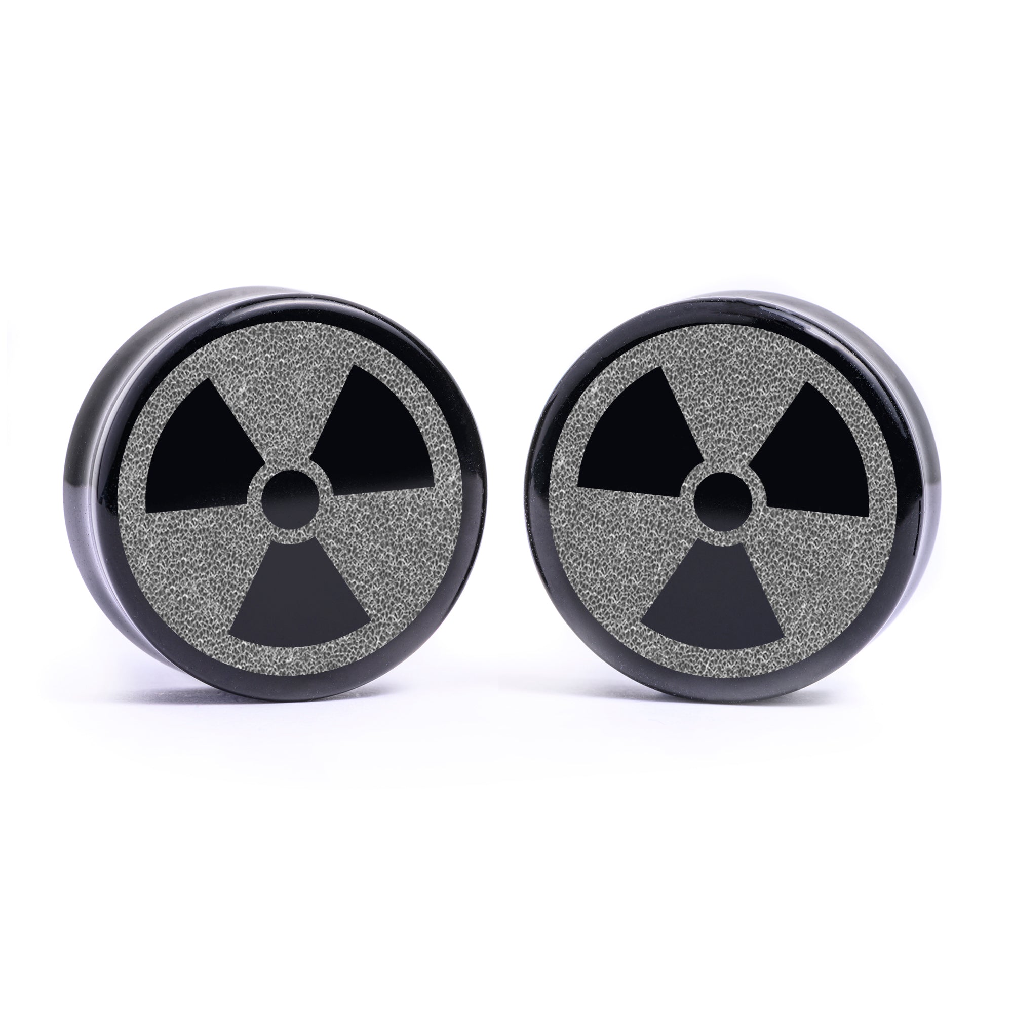 Radioactive Symbol Plug / Gauge - Black Glass | Flat Faced Double Flar ...