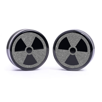 Radioaktives Symbol Plug / Messgerät - Schwarzes Glas | Flache Vorderseite, Double Flare