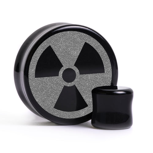 Radioaktives Symbol Plug / Messgerät - Schwarzes Glas | Flache Vorderseite, Double Flare