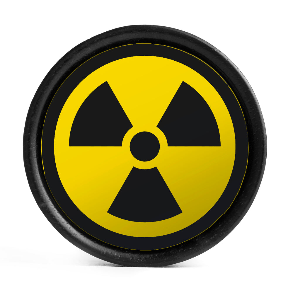 Radioactive Symbol Plug / Gauge - Yellow & Black Inlay Ebony Wood | Convex Double Flare - Lasered To Order In House At Custom Plugs HQ