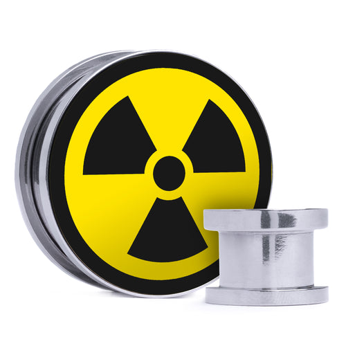 Radioactive Symbol - Yellow & Black Inlay Steel Screw Back / Plug / Gauge