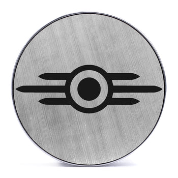 Vault-Tec Logo - Brushed Silver & Black Inlay Steel Screw Back / Plug / Gauge