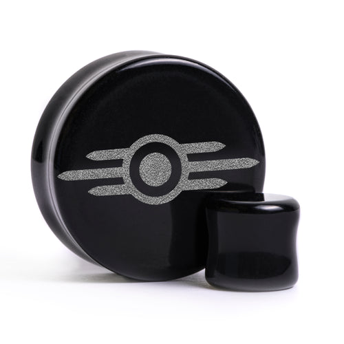 Vault-Tec Logo Plug / Messgerät - Schwarzes Glas | Flache Vorderseite, Double Flare