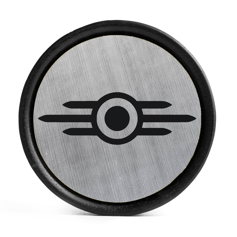 Vault-Tec Logo Plug / Dehnstab - Gebürstetes Silber & Schwarze Einlage Ebenholz | Konvexe Doppelflare