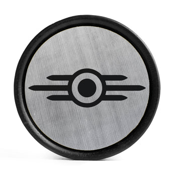 Vault-Tec Logo Plug / Dehnstab - Gebürstetes Silber & Schwarze Einlage Ebenholz | Konvexe Doppelflare