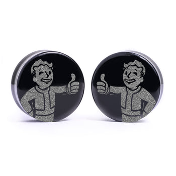Vault Boy Plug / Dehnstab - Schwarzes Glas | Flache Vorderseite, Double Flare