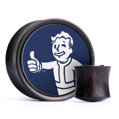 Vault Boy Plug / Dehnstab - Blau & Weiß Einlage Ebenholz | Konvexe Double Flare