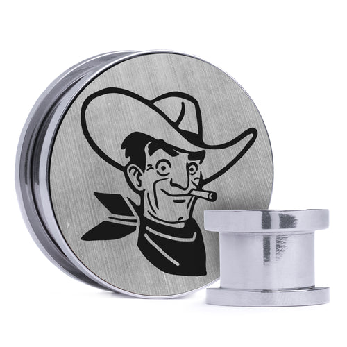 Victor - Brushed Silver & Black Inlay Steel Screw Back / Plug / Gauge