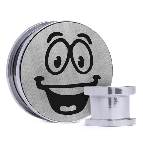 Yes Man - Brushed Silver & Black Inlay Steel Screw Back / Plug / Gauge