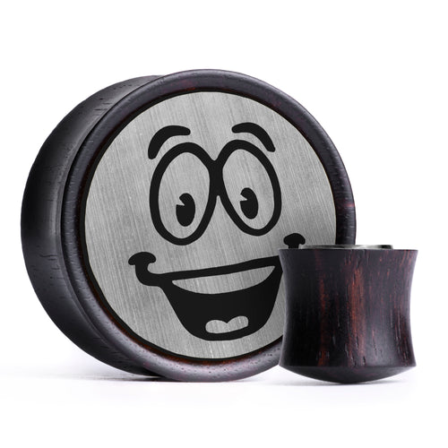 Yes Man Plug / Dehnstab - Gebürstetes Silber & Schwarze Einlage Ebenholz | Konvexe Doppelflare