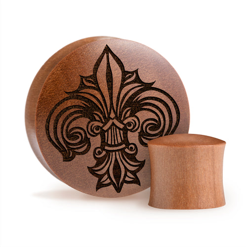 Fleur De Lis Lilly Plug / Gauge - Saba Holz | Konvexe Doppelkonische Form
