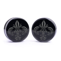 Plug / Gauge Fleur De Lis Lilly - Verre noir | Face plate double évasé