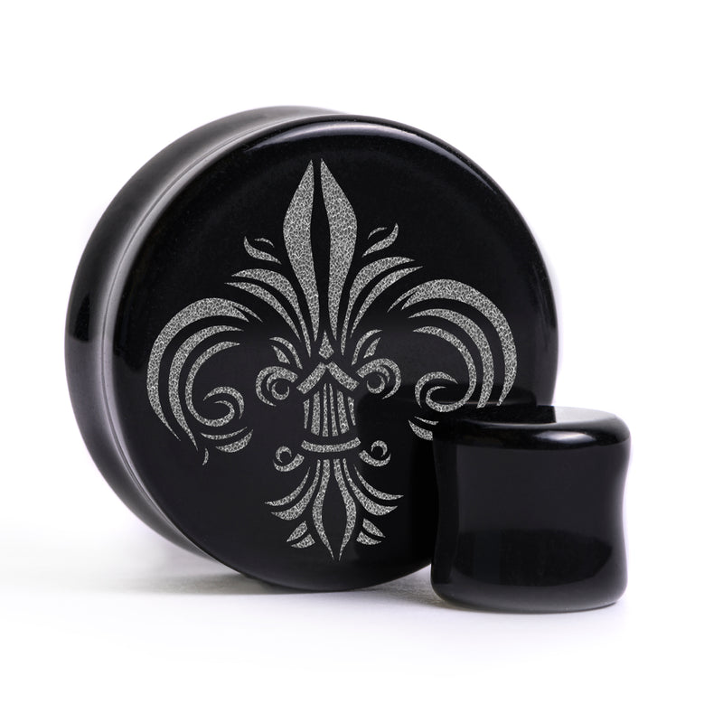 Plug / Gauge Fleur De Lis Lilly - Verre noir | Face plate double évasé