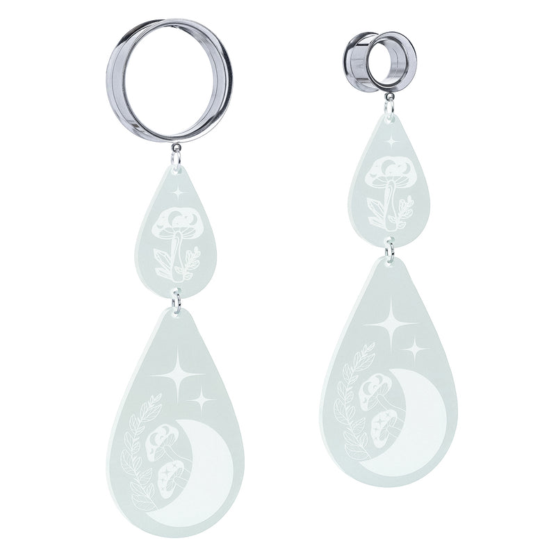 Boucles d'oreilles plug à pampille Mush-Moon double goutte en acrylique givré