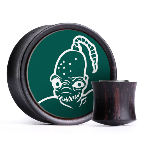 Abe's Oddysee Plug / Gauge - Evergreen & White Inlay Ebony Wood | Convex Double Flare