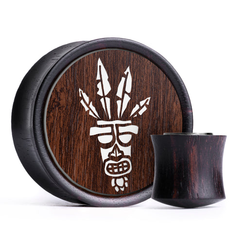 Aku Aku Plug / Gauge - Walnut & White Inlay Ebony Wood | Convex Double Flare