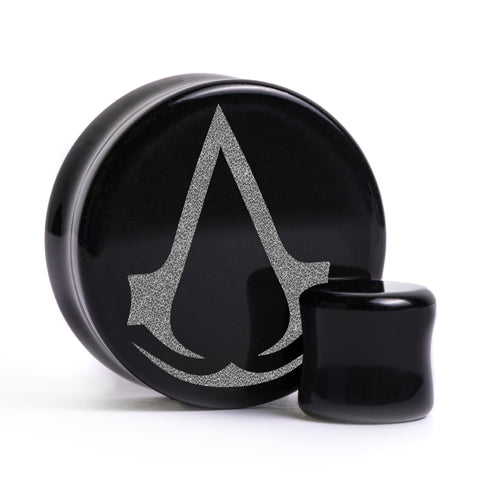 Assassins Creed Logo Plug / Gauge - Black Glass | Flat Faced Double Flare