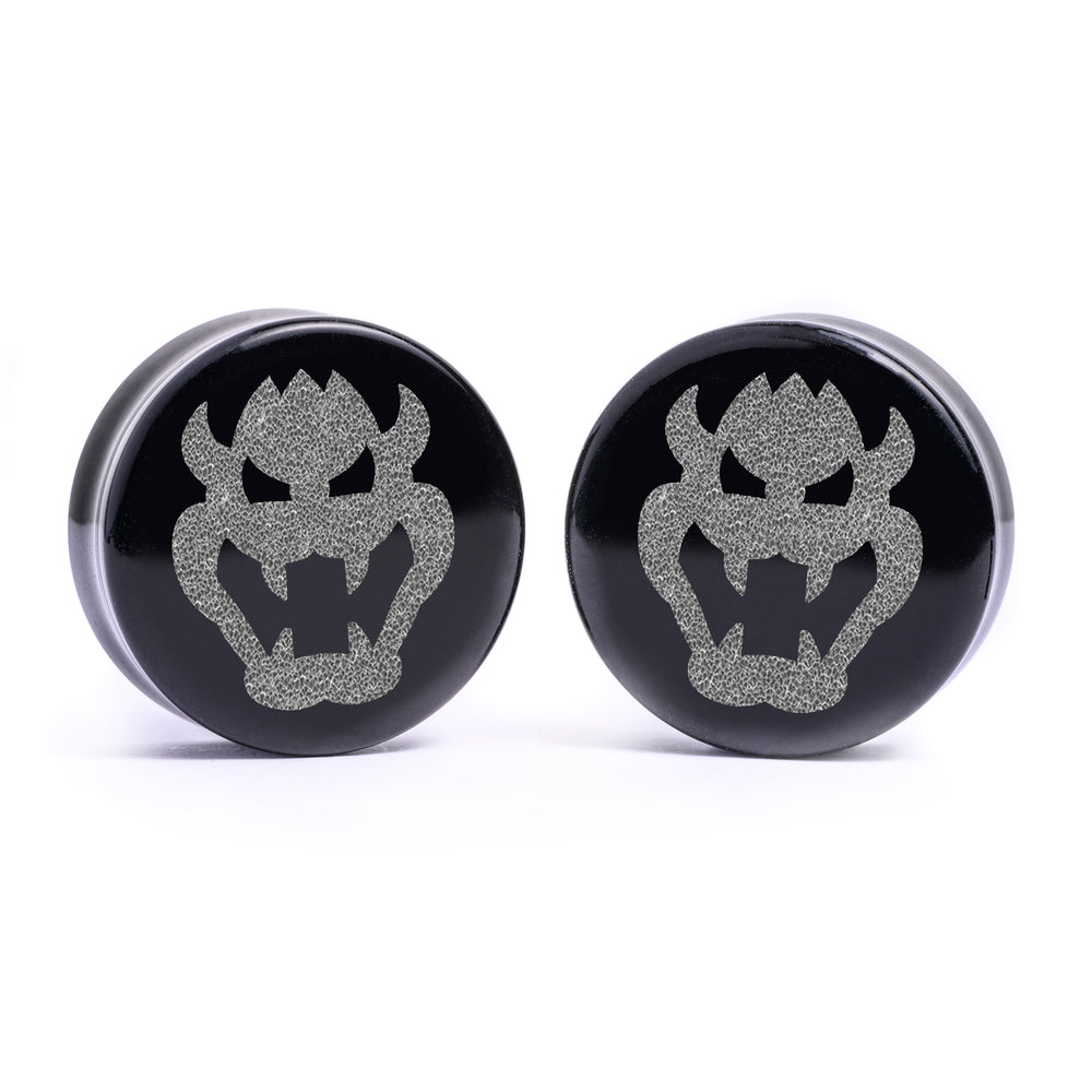 Bowser Plug / Gauge - Black Glass | Flat Faced Double Flare - Lasered To Order In House At Custom Plugs HQ