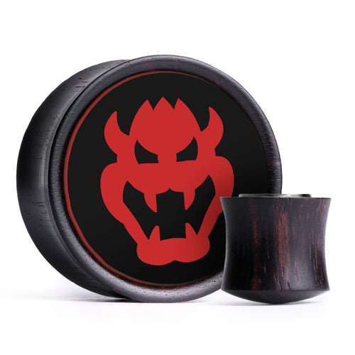 Bowser Plug / Gauge - Black & Red Inlay Ebony Wood | Convex Double Flare