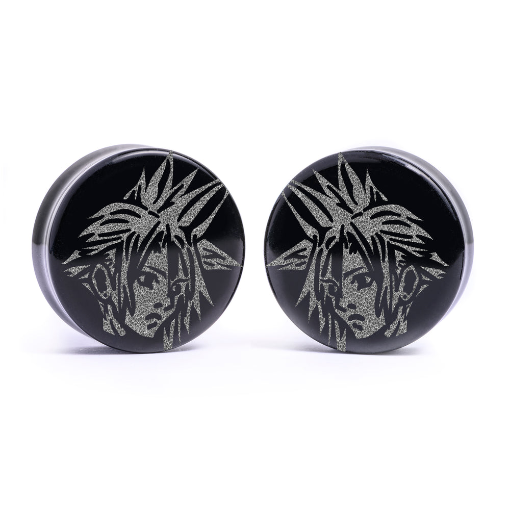 Cloud Strife Plug / Gauge - Black Glass | Flat Faced Double Flare - Lasered To Order In House At Custom Plugs HQ