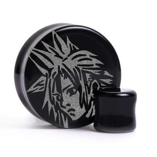 Cloud Strife Plug / Gauge - Black Glass | Flat Faced Double Flare