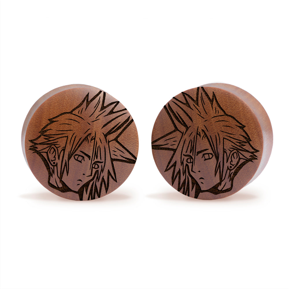 Cloud Strife Plug / Dehnung - Saba-Holz | Konvexer Doppelflansch