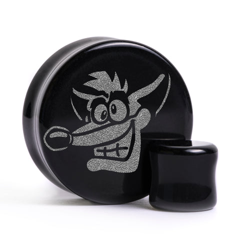 Crash Bandicoot Plug / Gauge - Black Glass | Flat Faced Double Flare