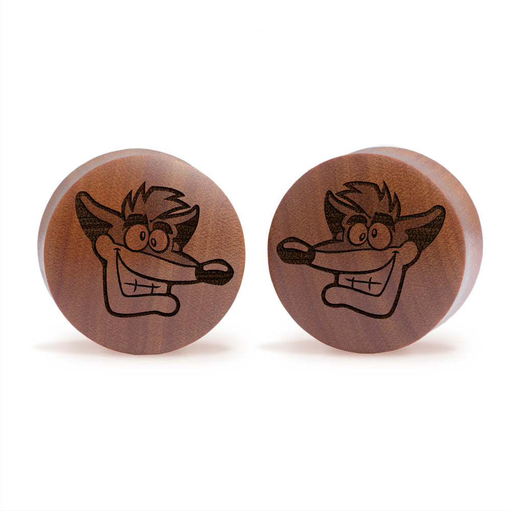 Crash Bandicoot Plug / Gauge - Saba Wood | Convex Double Flare - Lasered To Order In House At Custom Plugs HQ