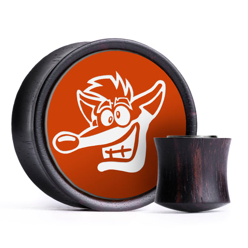 Crash Bandicoot Plug / Gauge - Orange & White Inlay Ebony Wood | Convex Double Flare