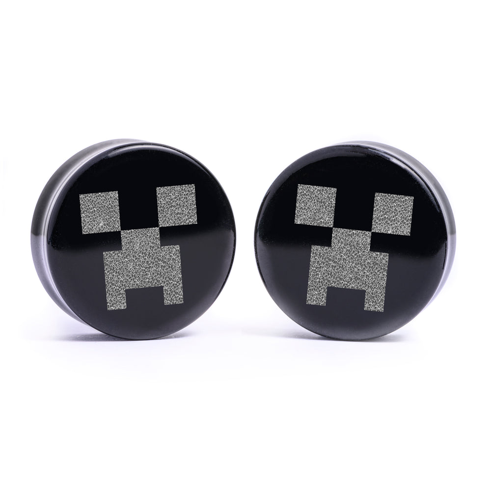 Creeper Face Plug / Gauge - Black Glass | Flat Faced Double Flare - Lasered To Order In House At Custom Plugs HQ