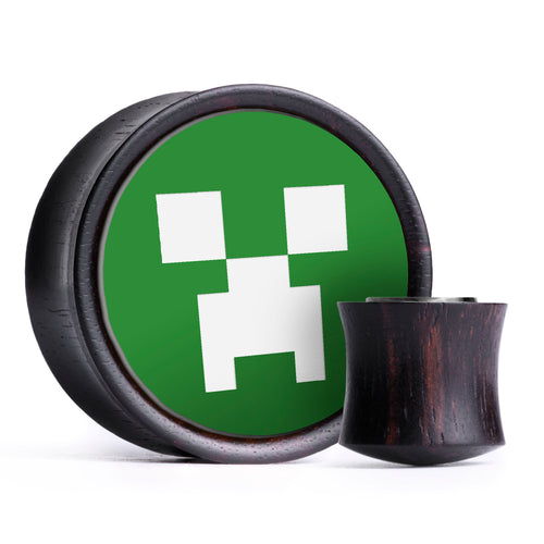 Creeper Face Plug / Gauge - Green & White Inlay Ebony Wood | Convex Double Flare