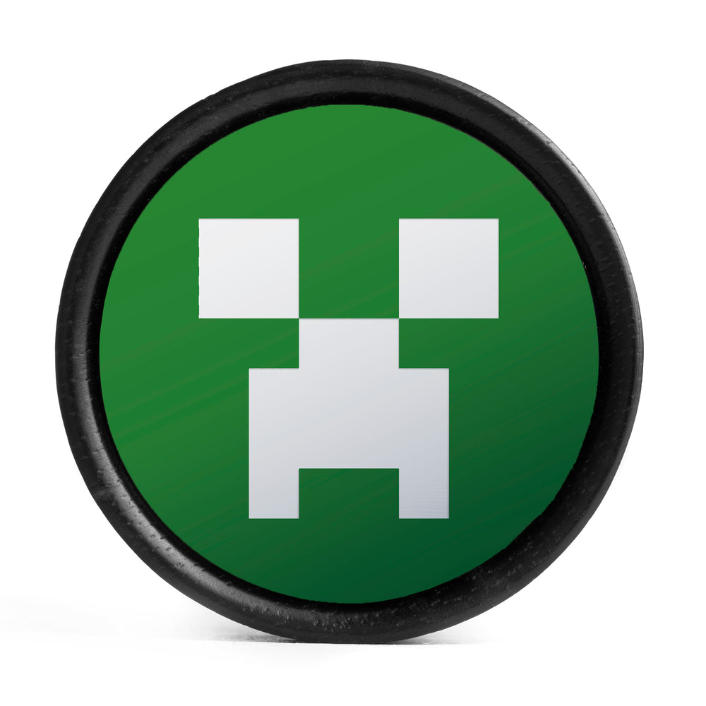 Creeper Face Plug / Gauge - Green & White Inlay Ebony Wood | Convex Double Flare - Lasered To Order In House At Custom Plugs HQ