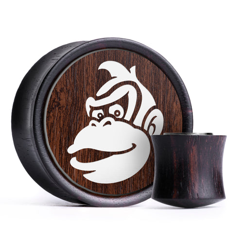 Donkey Kong Plug / Messgerät - Walnuss & weiße Einlage Ebenholz | Konvexer Double Flare