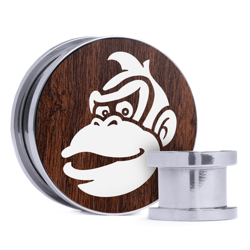 Donkey Kong - Walnut & White Inlay Steel Screw Back / Plug / Gauge