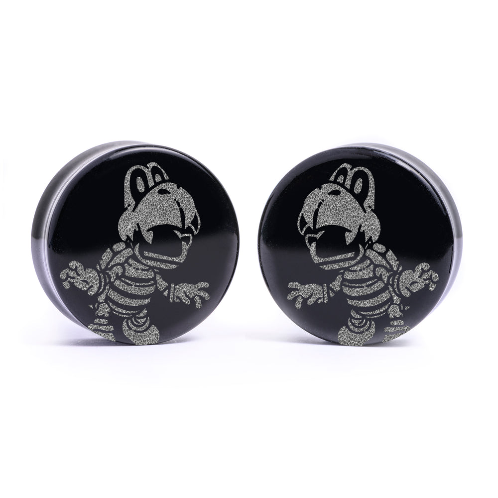 Dry Bones Plug / Dehnstab - Schwarzes Glas | Flache Vorderseite, Doppelflare